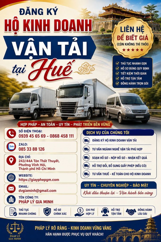 Đăng ký hộ kinh doanh vận tải tại Huế