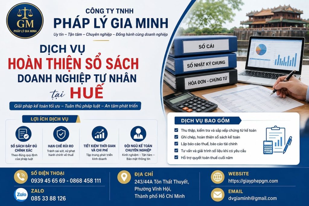 Dịch vụ hoàn thiện sổ sách doanh nghiệp tư nhân tại Huế