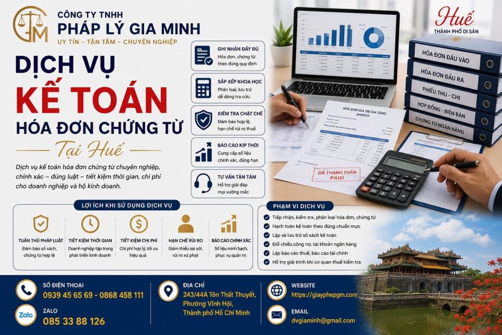 Dịch vụ kế toán hóa đơn chứng từ tại Huế