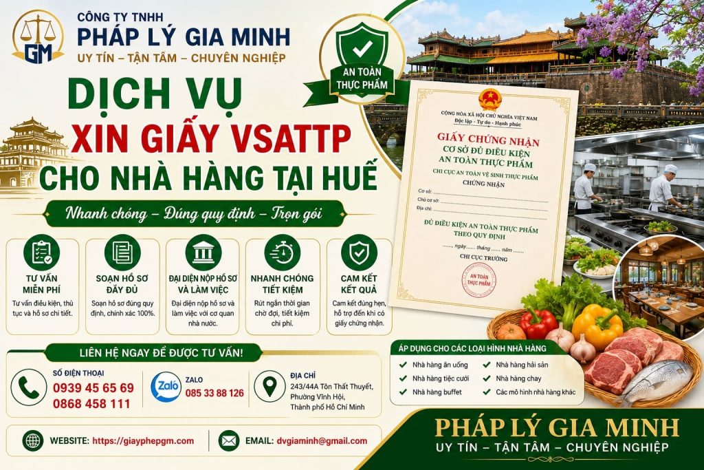 Dịch vụ xin giấy VSATTP cho nhà hàng tại Huế uy tín, hỗ trợ trọn gói 1 Dịch vụ xin giấy VSATTP cho nhà hàng tại Huế