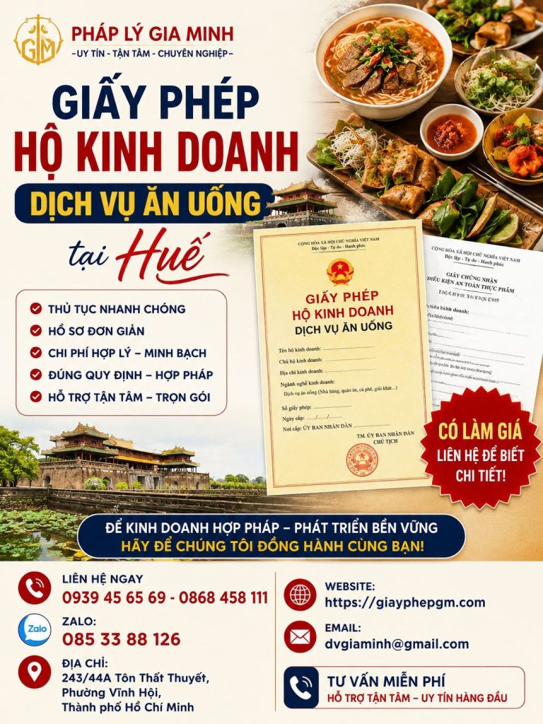 Giấy phép hộ kinh doanh dịch vụ ăn uống tại Huế