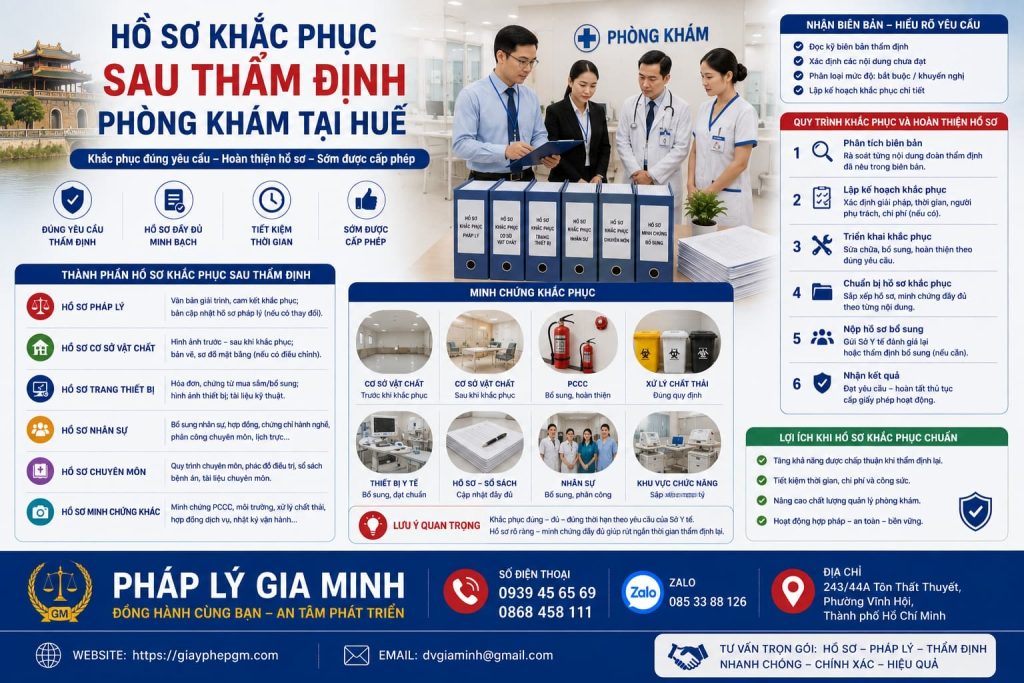 Hồ sơ khắc phục sau thẩm định phòng khám tại Huế đầy đủ, hạn chế bổ sung 1 Hồ sơ khắc phục sau thẩm định phòng khám tại Huế
