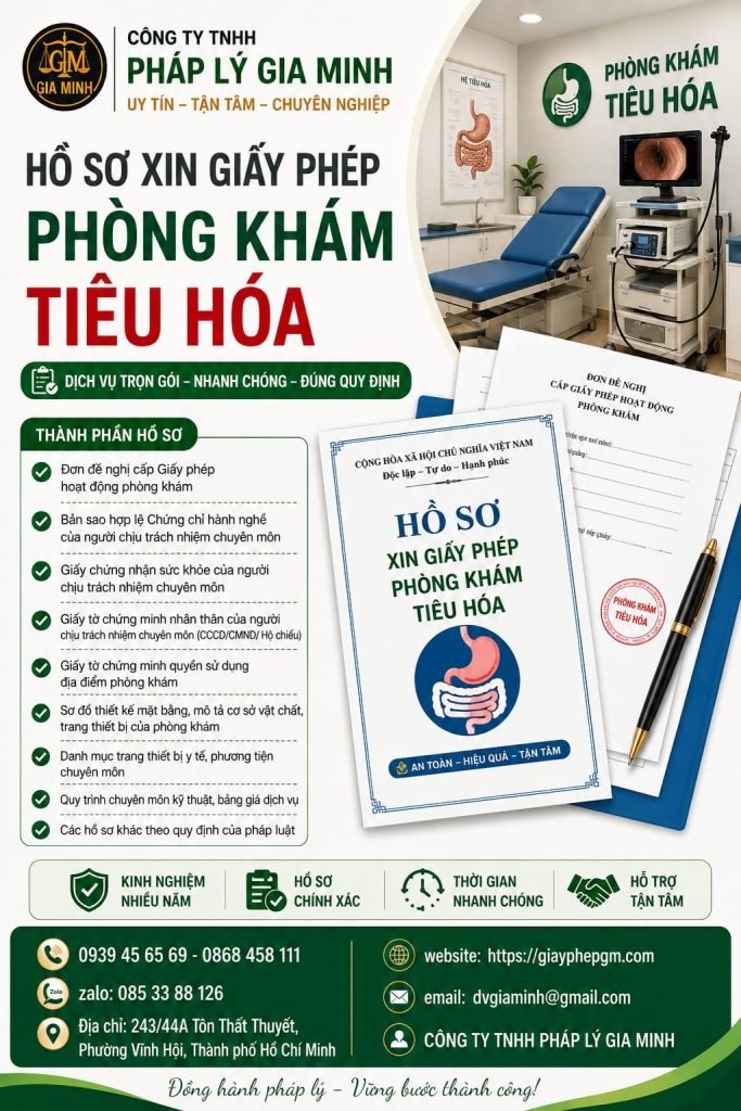Hồ sơ xin giấy phép phòng khám tiêu hóa – Checklist tài liệu từ nhân sự đến phạm vi chuyên môn 1 Hồ sơ xin giấy phép phòng khám tiêu hóa
