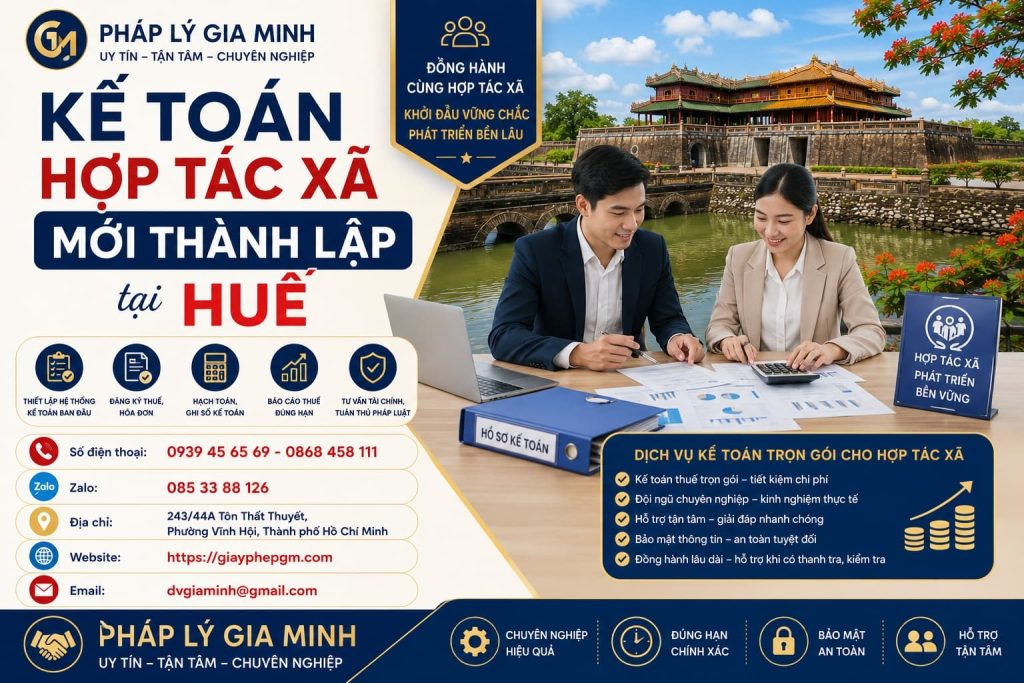 Kế toán hợp tác xã mới thành lập tại Huế