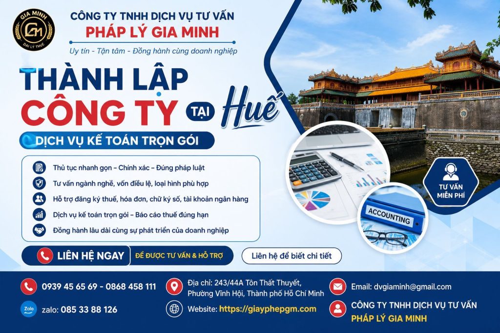 Thành lập công ty tại Huế kèm dịch vụ kế toán