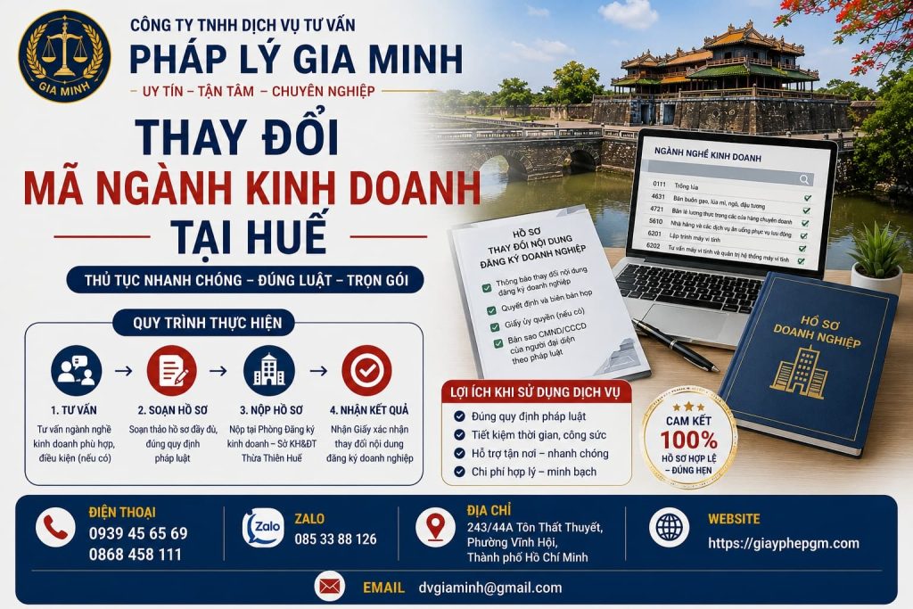 Thay đổi mã ngành kinh doanh tại Huế