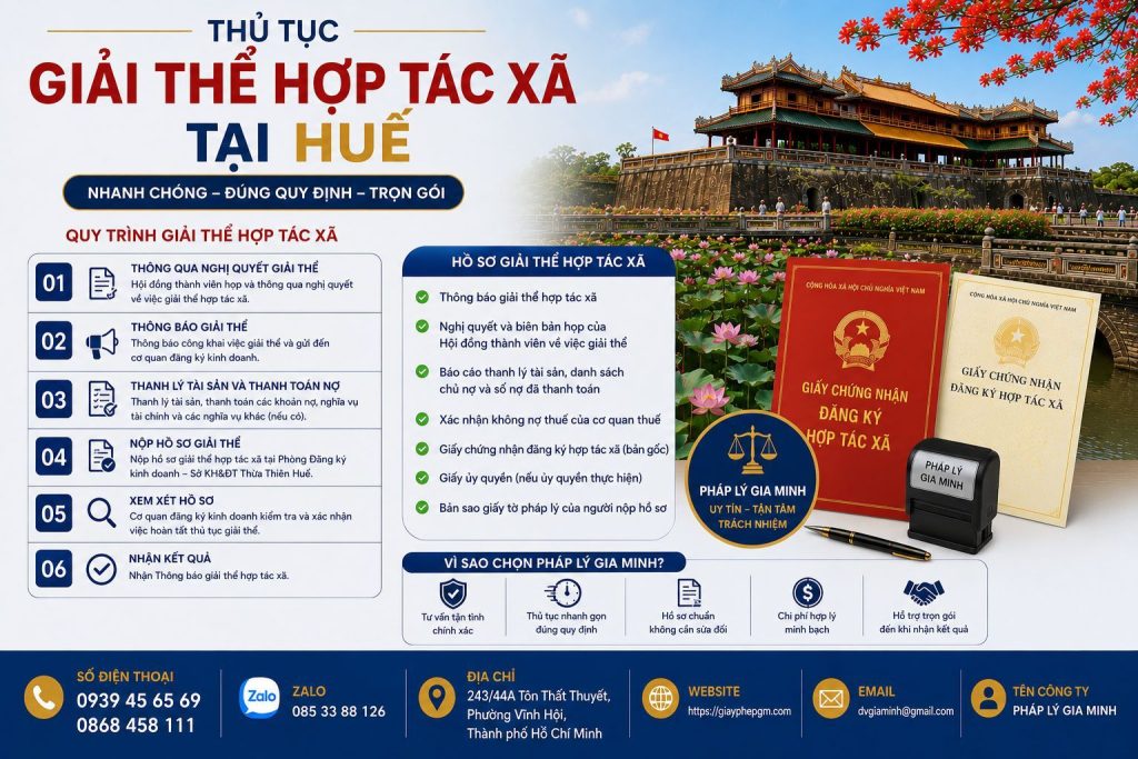 Thủ tục giải thể hợp tác xã tại Huế đầy đủ, dễ thực hiện 1 Thủ tục giải thể hợp tác xã tại Huế