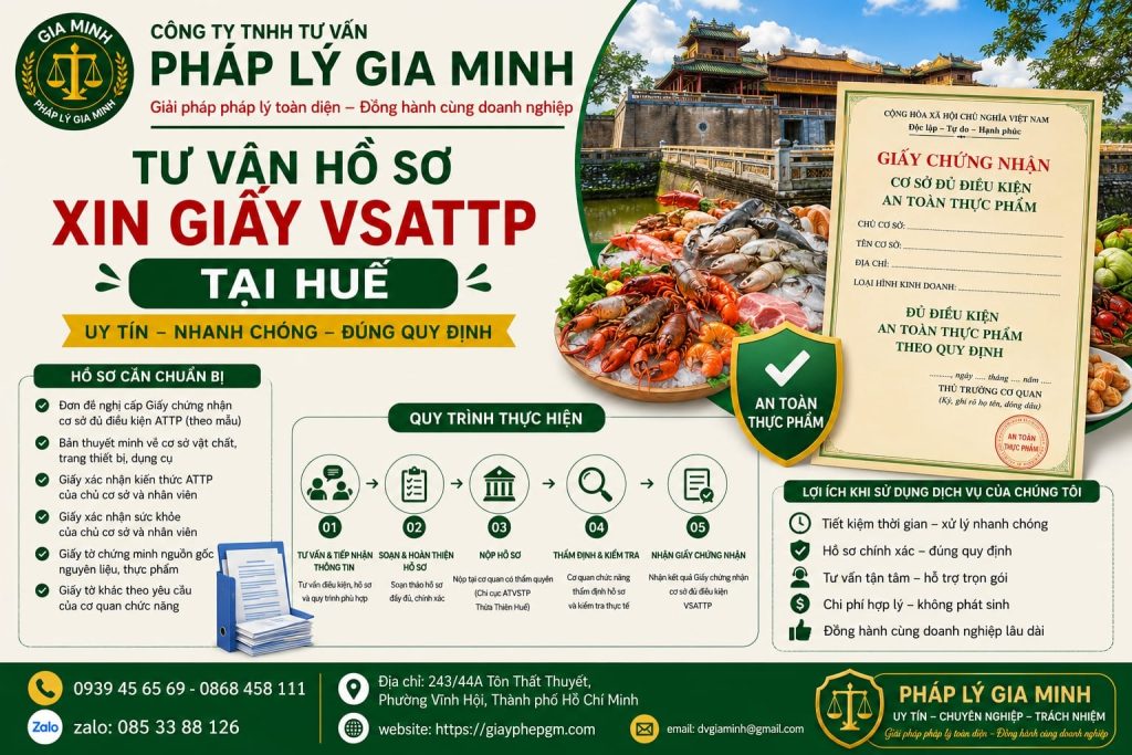 Tư vấn hồ sơ xin giấy VSATTP tại Huế đầy đủ, hạn chế phải bổ sung 1 Tư vấn hồ sơ xin giấy VSATTP tại Huế
