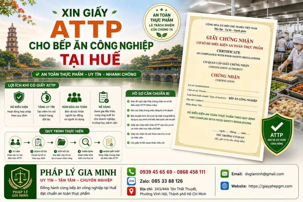 Xin giấy ATTP cho bếp ăn công nghiệp tại Huế nhanh, đúng tiêu chuẩn 1 Xin giấy ATTP cho bếp ăn công nghiệp tại Huế