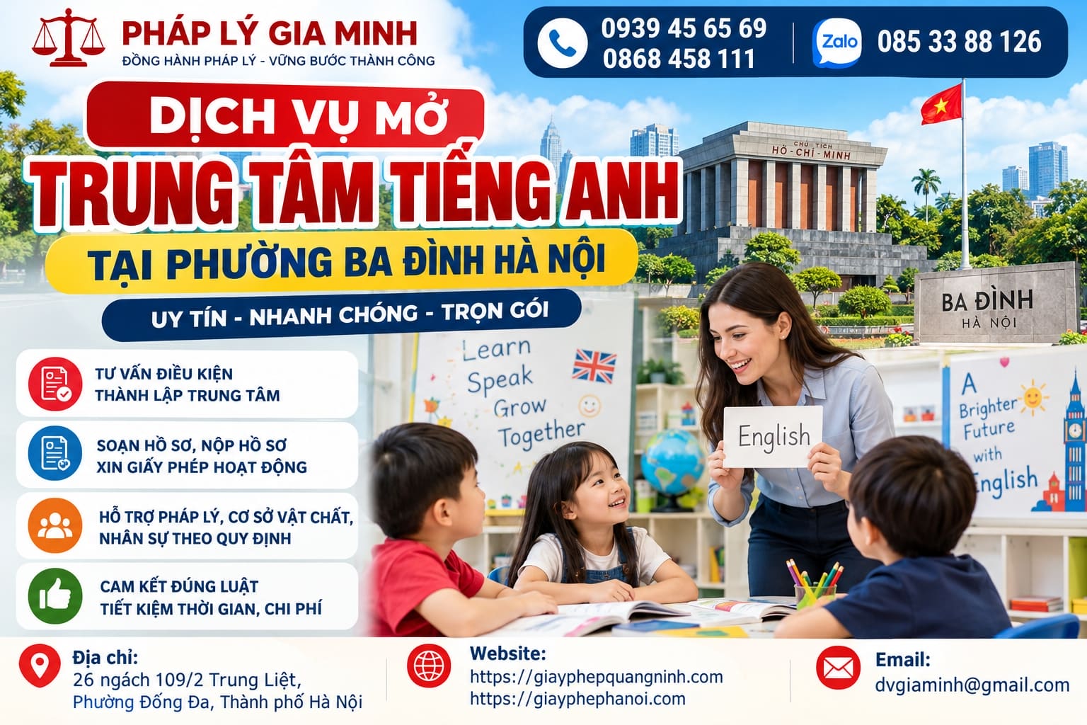 Dịch vụ mở trung tâm tiếng Anh tại phường Ba Đình Hà Nội