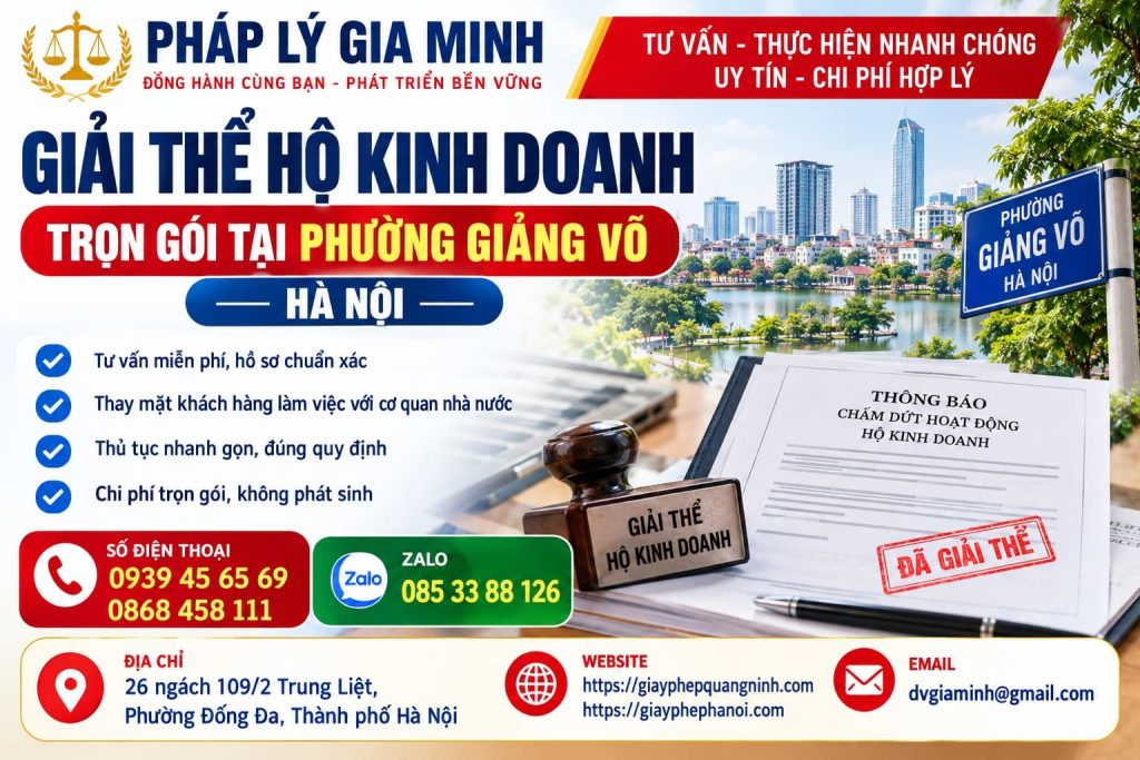 Giải thể hộ kinh doanh trọn gói tại phường Giảng Võ Hà Nội 1 Giải thể hộ kinh doanh trọn gói tại phường Giảng Võ Hà Nội